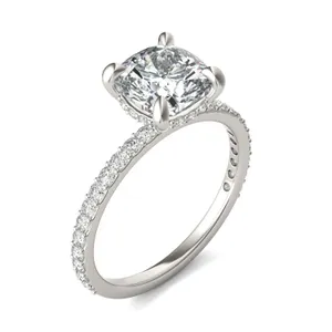 Cushion Custom Hidden Halo 3/4 Eternity Engagement Ring image, 
